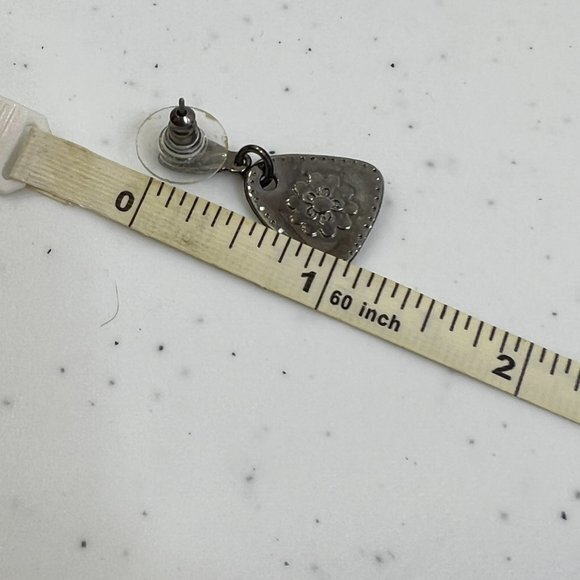 Earrings Floral‎ Charm Green Brown Rhinestone Enamel Stud Dangle Black Used, see - Picture 6 of 6